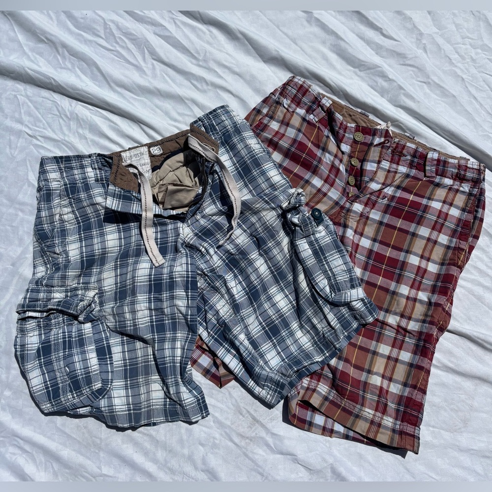 Vtg 1/Aeropostale Drawstring Cargo Shorts SZ29 blue plaid1/GAPbuttonplaidshorts